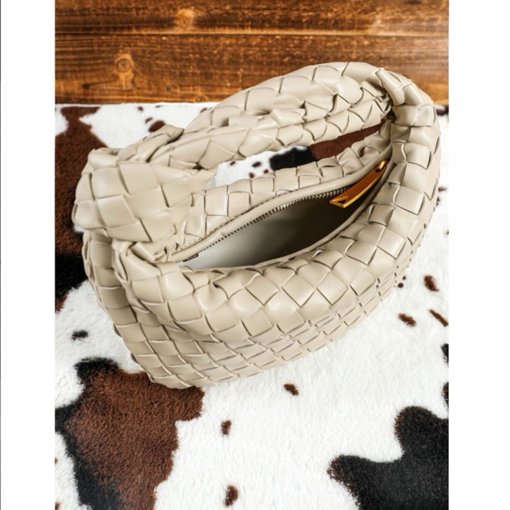 Beige Braided Faux Leather Handbag - Picture 3 of 9